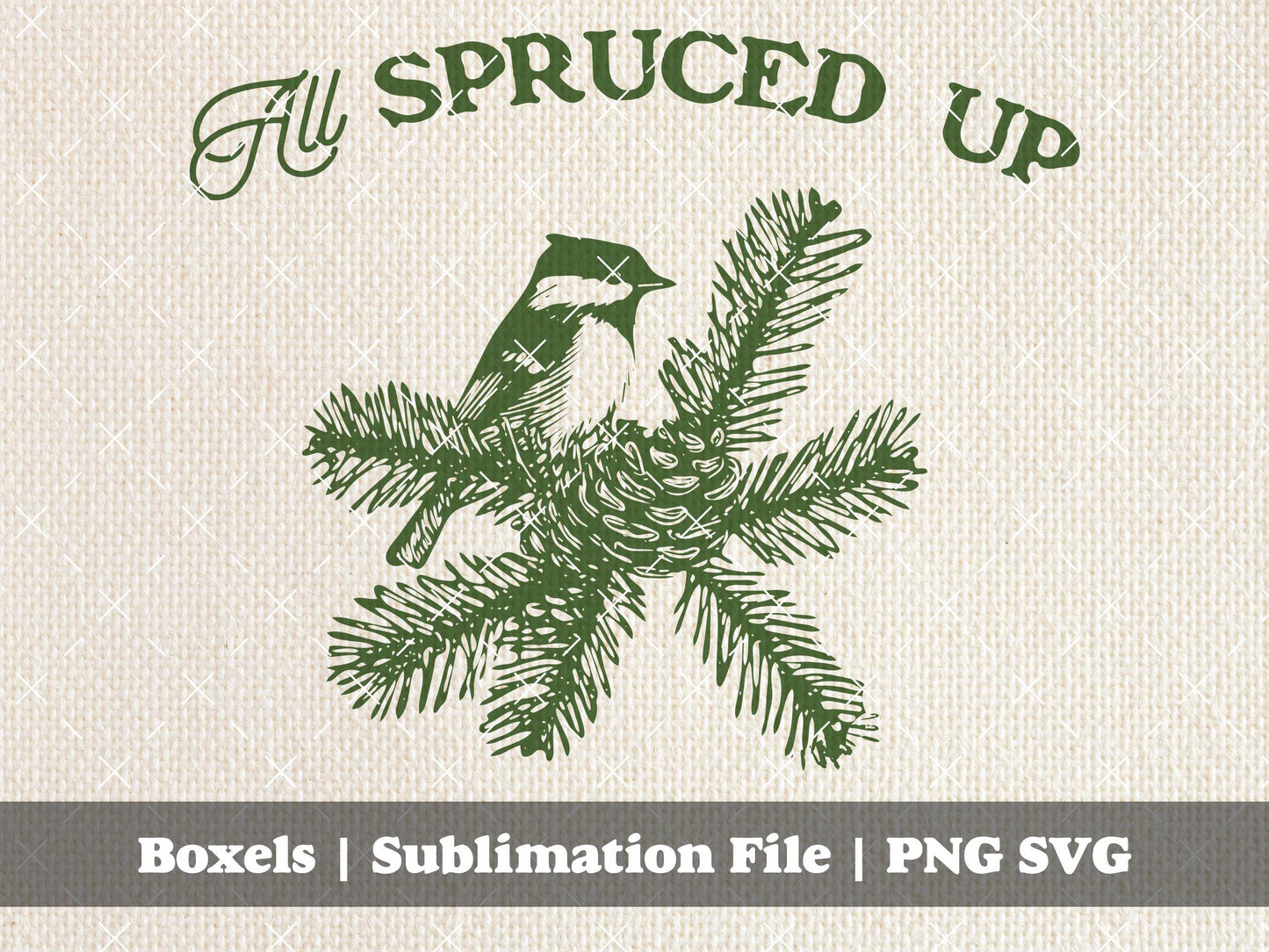 Spruced Up Vintage Chickadee Bird On a Pine Tree Branch 1940's Retro Christmas WInter Sketch Winter Sayings | Instant Download | PNG SVG