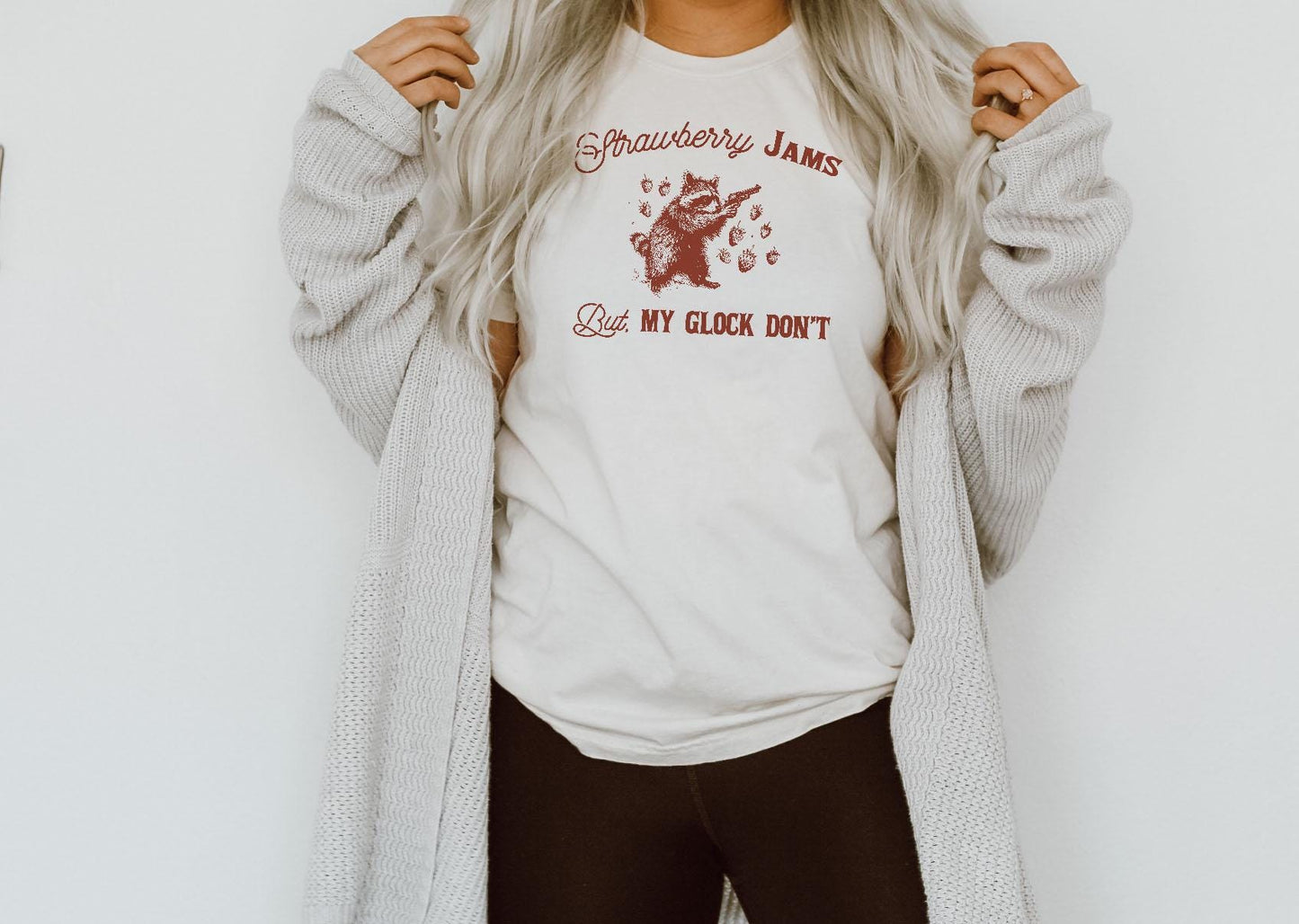 Strawberry Jams But My Glock Don't Western Funny Raccoon Vintage Quotes Gun Lovers | Instant Download Dark and Pastel Versions | PNG SVG