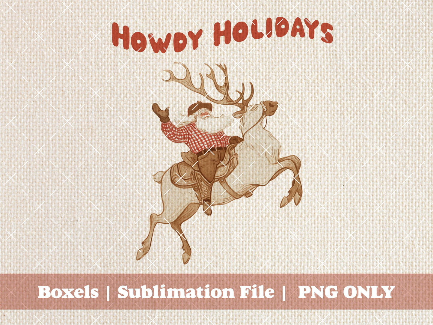 Howdy Holidays Country Western Christmas Vintage Santa Claus On A Horse Reindeer St Nicholas Funny Sketch | Instant Download | PNG