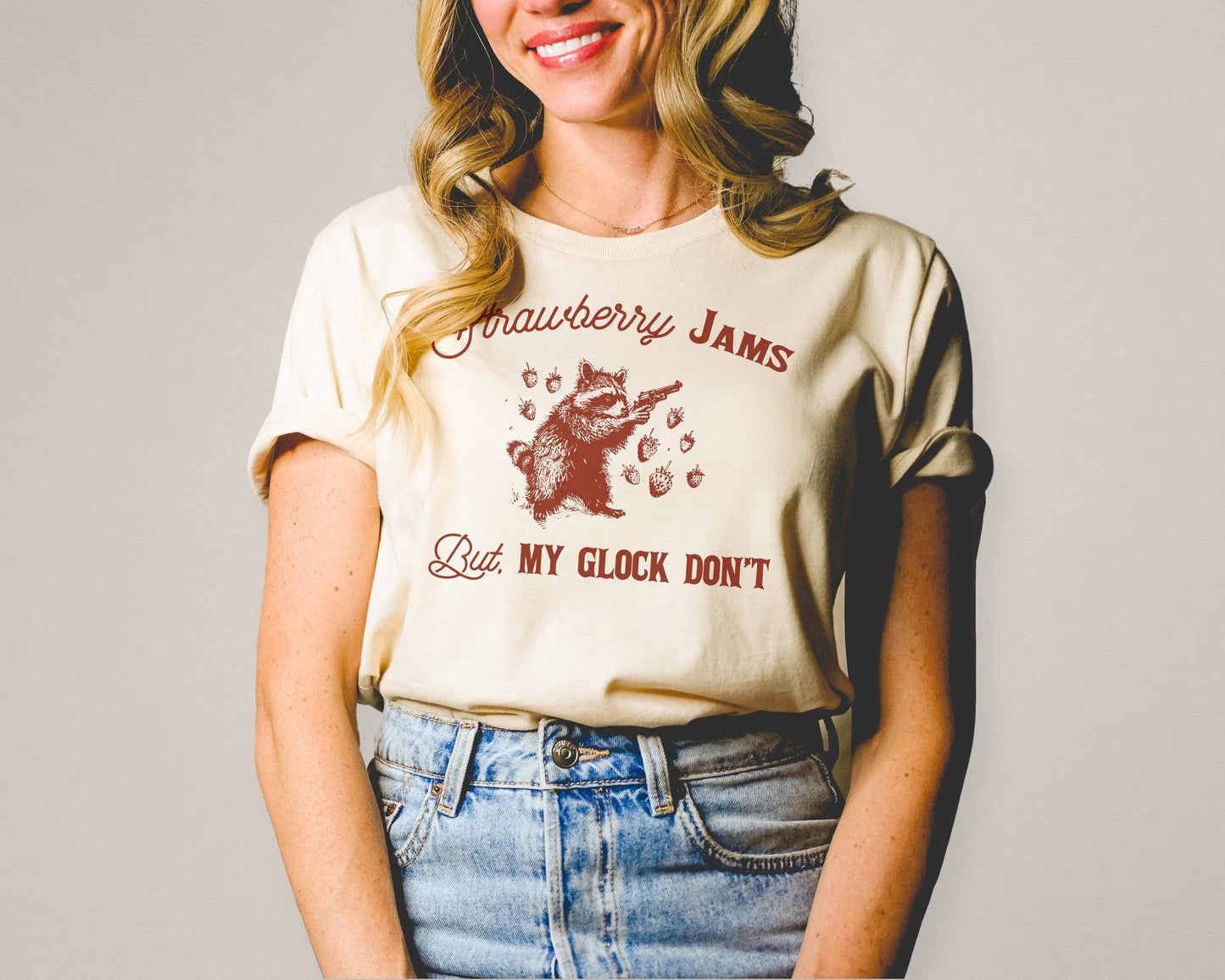 Strawberry Jams But My Glock Don't Western Funny Raccoon Vintage Quotes Gun Lovers | Instant Download Dark and Pastel Versions | PNG SVG