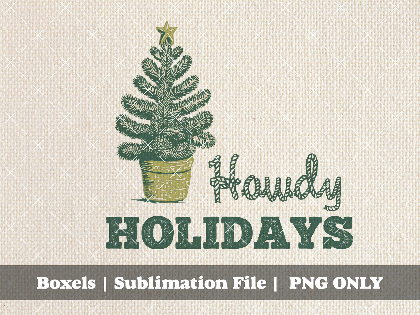 Howdy Holidays Cactus Christmas Tree Country Western Christmas Vintage Sketch | Instant Download | PNG ONLY