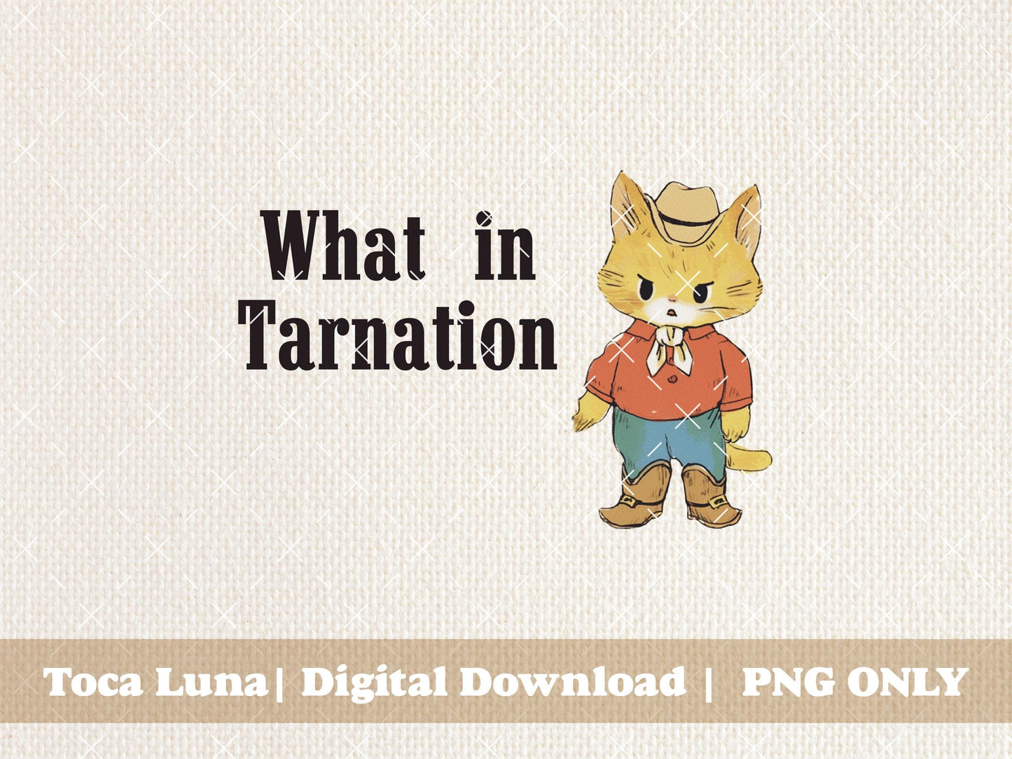 What In Tarnation Western Style Cowboy Kitten Grumpy Cat Vintage 1950's Storybook Style Vintage Cat Sayings | Instant Download | PNG ONLY