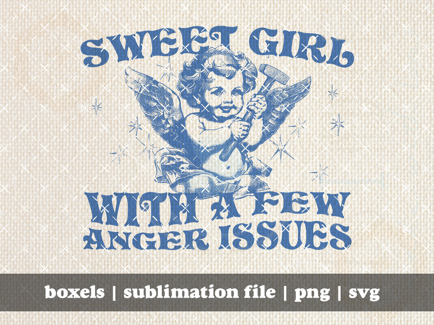 Sweet Girl With A Few Anger Issues Funny Cute Cherub With Wings Hand Drawn | Instant Download | PNG SVG