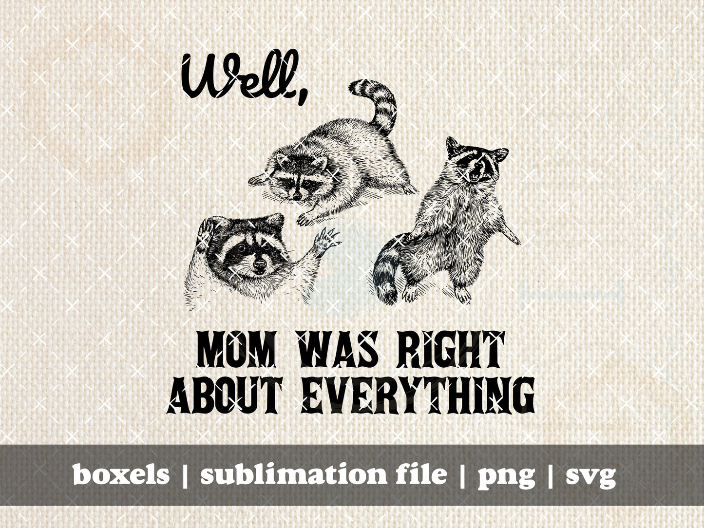 Well... Mom Was Right About Everything Funny Sarcastic Racoon Hand Drawn Vintage Animal Cartoon | Instant Download | PNG SVG