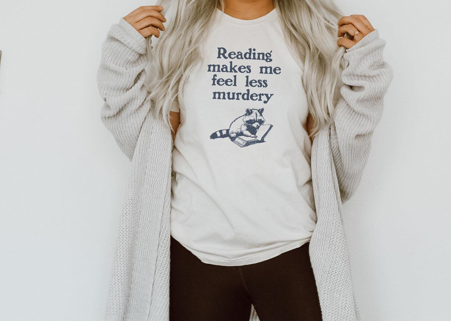 Reading Makes Me Feel Less Murdery Read Raccoon Trash Panda Teachers Librarians Book Clubs Educators Cartoon | Instant Download | PNG SVG