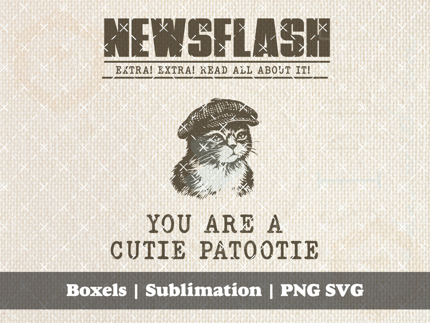 NEWSFLASH! You Are A Cutie Patootie Vintage Newsies Style Funny Sarcastic Kitten Cat Vintage Animal Sayings | Instant Download | PNG SVG