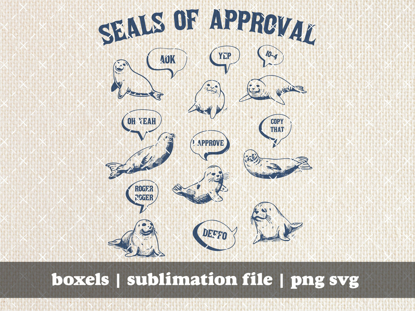 Seal Seals Of Approval Funny Ocean Animals Funny Vintage Retro Cartoon Animal Sayings Seal Clip Art Graphic | Instant Download | PNG SVG