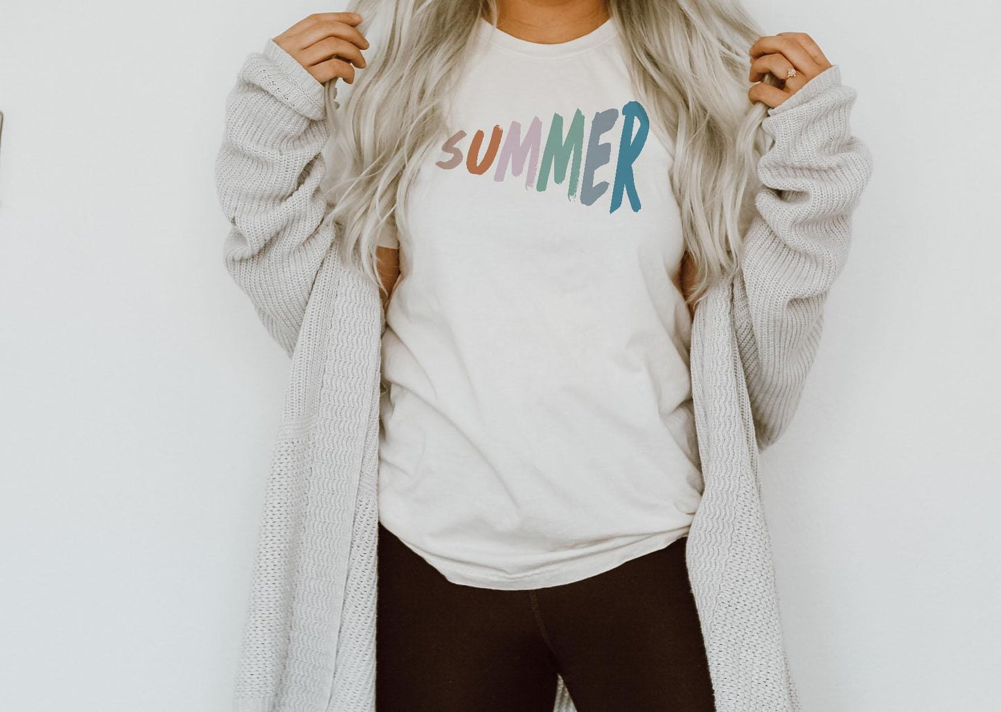 Summer Hello Summer Sunshine Retro Vintage Painted Rainbow Multicolored Warped Lettering Colorful style | Instant Download | svg png eps jpg