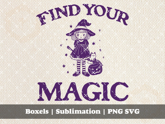 Find Your Magic Little Girl Witch Spooky Ghost Cat Cute Teacher Halloween T-shirt Ideas Fall Tees Cute Fall Teacher Tee Ideas SVG PNG