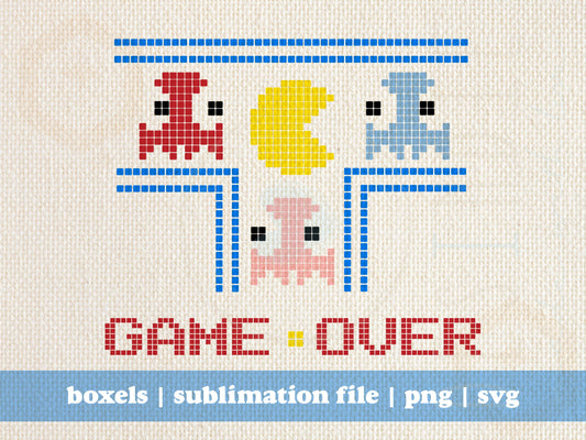 Game Over Vintage 1980's Gamer Pac and Ghost Man | Instant Digital Download | svg png