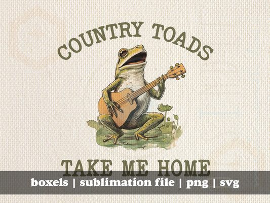 Funny Adorable Country Toads Country Roads Take Me Home Watercolor Vintage Frog and Toad Vibes | Instant Download | svg png