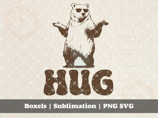 Bear Hug Free Hugs Funny Teddy Bear With Sunglasses Cool Chill Vibes Funny Sarcastic Vintage Animal | Instant Download | PNG SVG