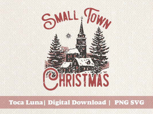 Small Town Christmas Vintage Sketch The Old Church In The Glen Winter Postcard Scene Small Town America | Instant Download |  PNG SVG