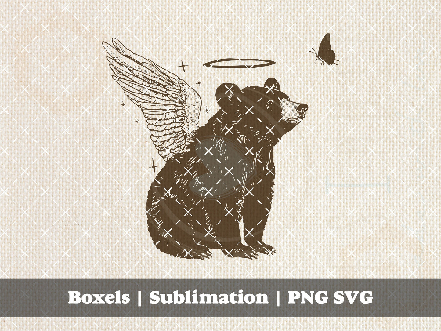 Adorable Bear Hybrid With Angel Wings Grizzly Bear Vintage Animal Sketch | Instant Download | PNG SVG