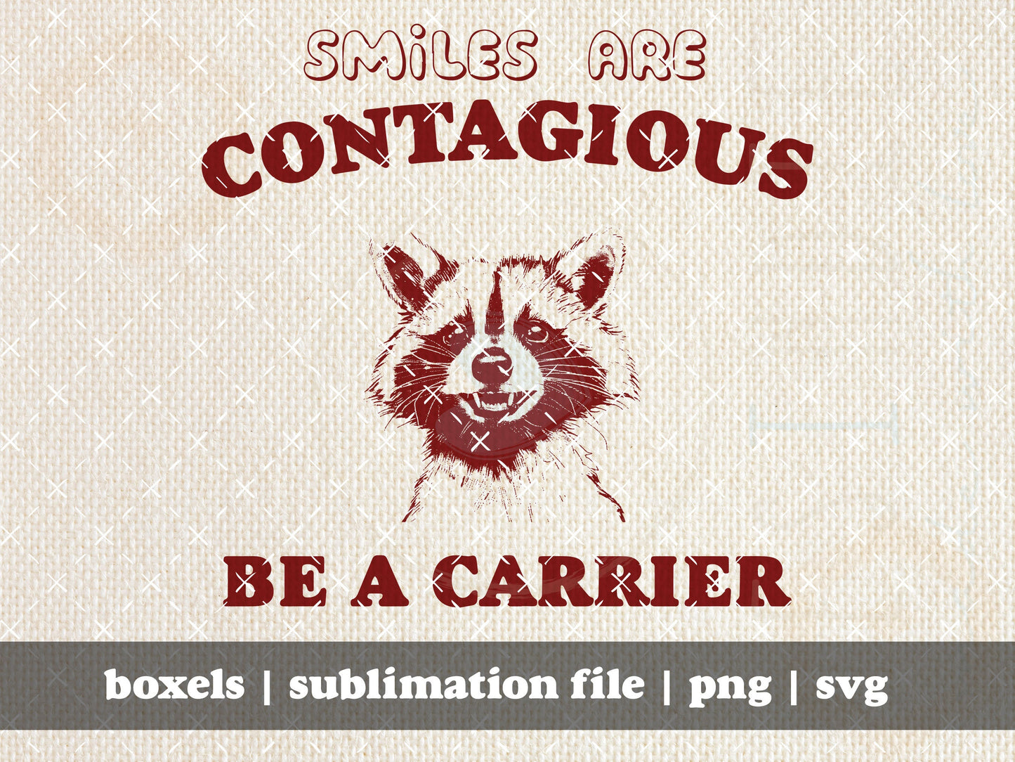 Smiles Are Contagious Be A Carrier Funny Sarcastic Raccoon Sitting On Bench  | Instant Download | PNG SVG