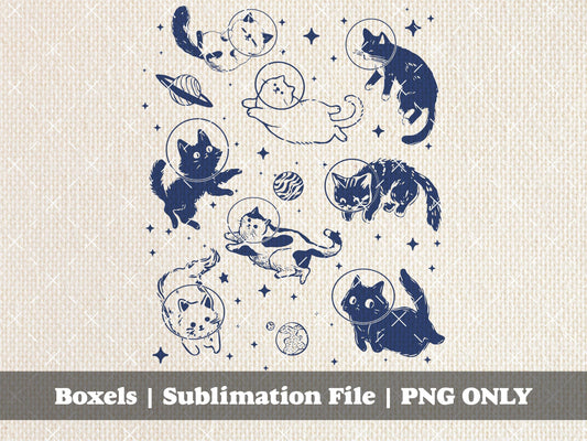 Cats In Space Kittens In Space With Stars And Planets Cats Vintage Hand Drawn Multiple Cat Kitten Breeds  | Instant Download | svg png