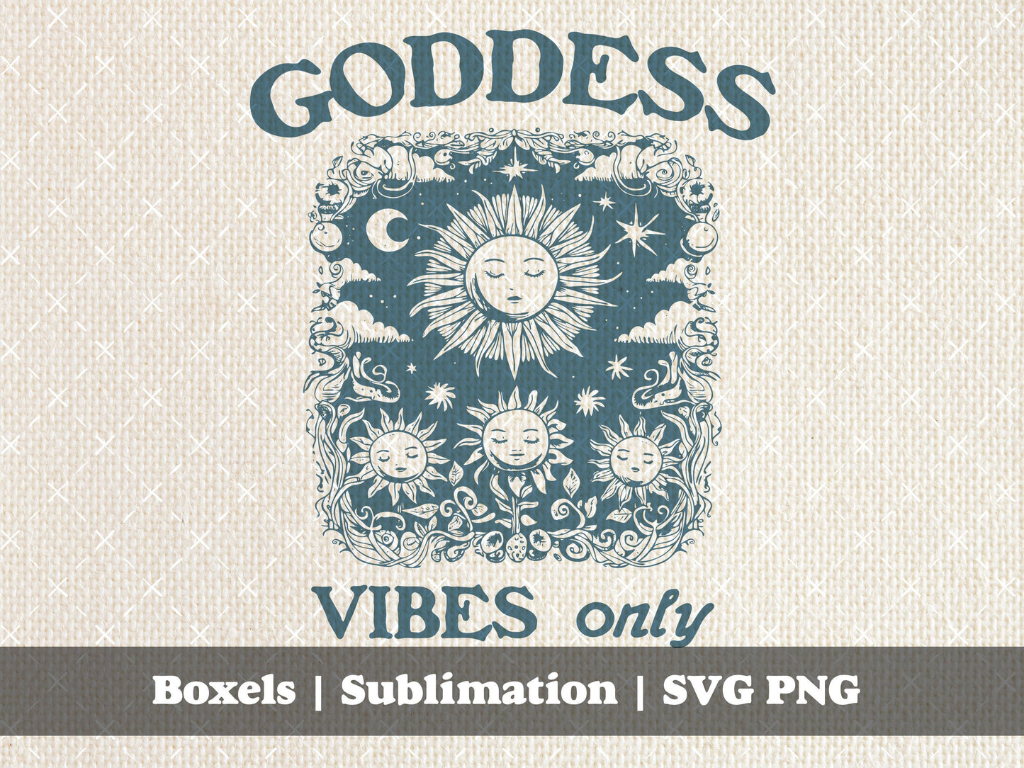 Goddess Vibes Only Aztec Sun Vintage Sun, Moon, And Stars With Faces and Lotus Flower Vintage Quotes  | Instant Download | PNG SVG