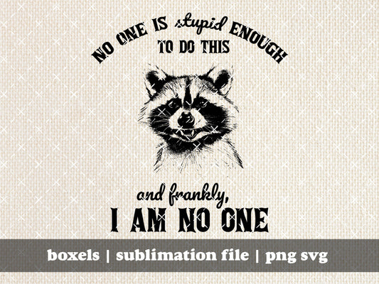 No One Is Stupid Enough To Do This And Frankly I Am No One Funny Animal Quotes Funny Sarcastic Raccoon Designs | Instant Download | PNG SVG