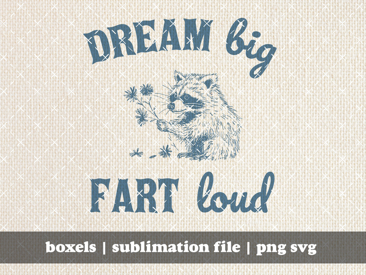 Dream Big Fart Loud Funny Sarcastic Raccoon With Flowers Vintage Animal Sayings And Quotes | Instant Download | PNG SVG