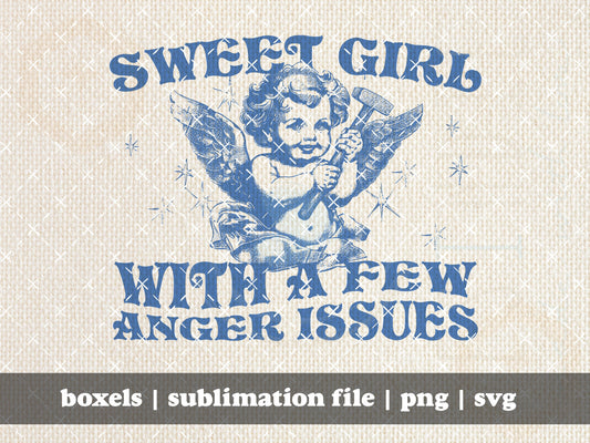 Sweet Girl With A Few Anger Issues Funny Cute Cherub With Wings Hand Drawn | Instant Download |  PNG SVG