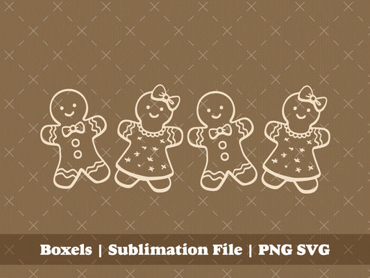 Gingerbread Man and Girl Woman Cookies In A Row Cute Kawaii Gingerbreadman Gingerbread Girl Christmas Cookies | Instant Download | PNG SVG