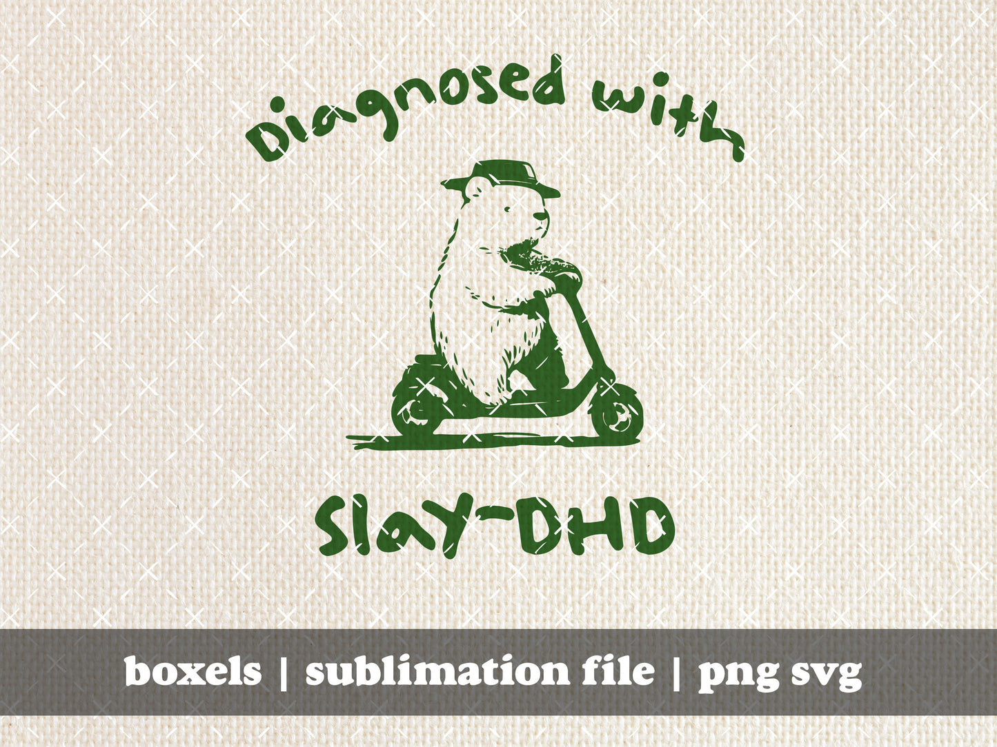 Diagnosed With Slay-DHD Cute adhd Autism Awareness Today Bear on A Scooter Funny Cute Vintage Animal Sayings | Instant Download | PNG SVG