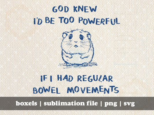 God Knew I Would Be Too Powerful if I Had Regular Bowel Movements Funny hamster Hand Drawn Race Car | Instant Download |  PNG SVG