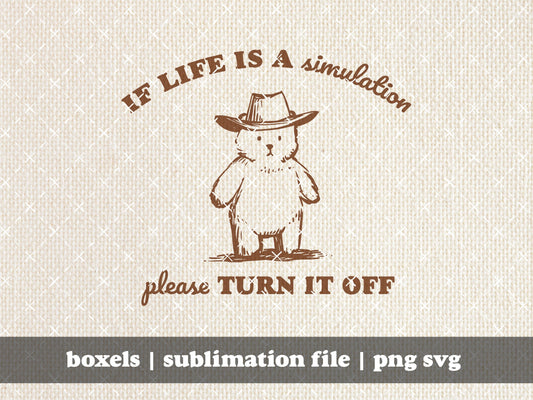 If Life Is A Simulation Please Turn It Off Cute Teddy Bear Vintage style Character Sayings and Quotes | Instant Download |  png svg