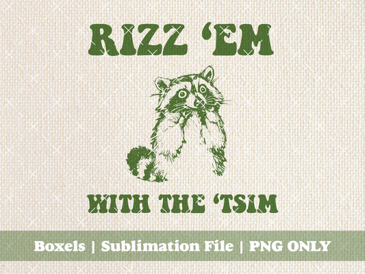 Rizz 'Em With The 'Tism Autism Awareness Cute Funny Raccoon Hand Drawn Graphic Vintage Animal Sayings | Instant Download |  PNG SVG