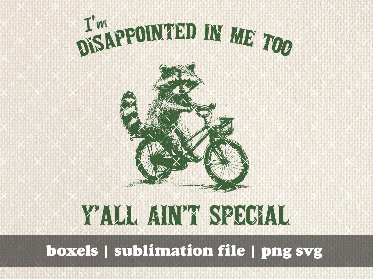 I'm Disappointed In Me Too Y'all Ain't Special Funny Racoon On a Bike Sarcastic Sayings Vintage Animal Quotes | Instant Download |  PNG SVG