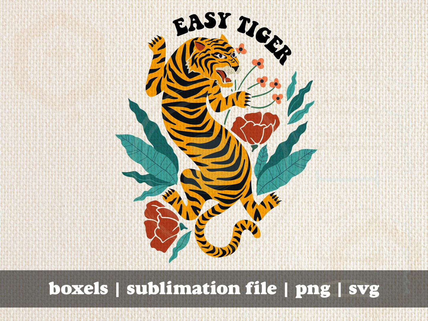 Easy Tiger Floral Lotus Flower Roses Fierce Tigeress Boho Chic Clipart | Instant Download | svg png