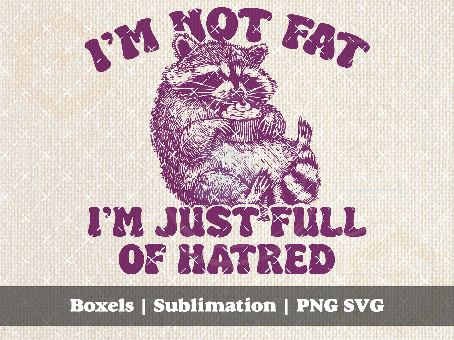 I'm Not Fat I'm Just Full Of Hatred Raccoon Vintage Animal Sayings Cartoons Funny Sarcastic Trash Panda | Instant Download | PNG SVG